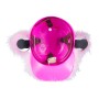 Pinker Bierhelm aus Kunststoff mit zwei Dosenhaltern und rosa Federboa für Partys & Fasching.