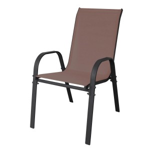 Mojawo Stapelsessel, brauner Gartensessel mit Textilbespannung und anthrazitfarbenem Metallgestell.