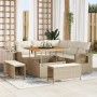 Beiges 8-teiliges vidaXL Garten-Sofa-Set aus Polyrattan mit Tisch und Hockern.