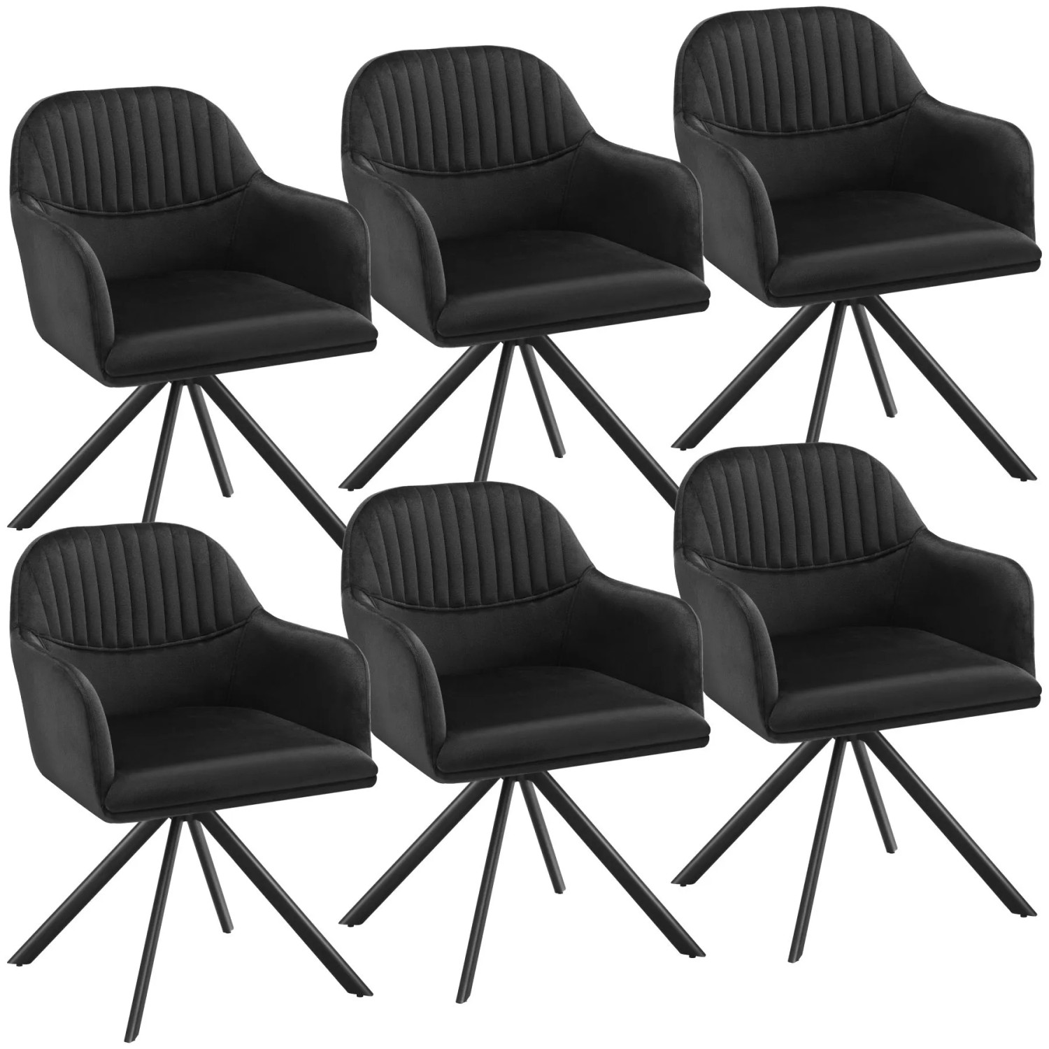 Tectake Samt Drehstuhl Lona Gepolstert Mit Durchgehender Lehne  6Er Set 59 x 56 x 81 cm Schwarz Schwarz