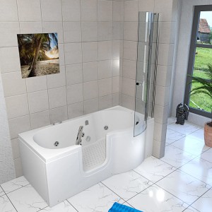 AcquaVapore Seniorendusche mit Whirlpool S12D-WP-L-EC, 170x85 cm, mit Tür und Duschwand.