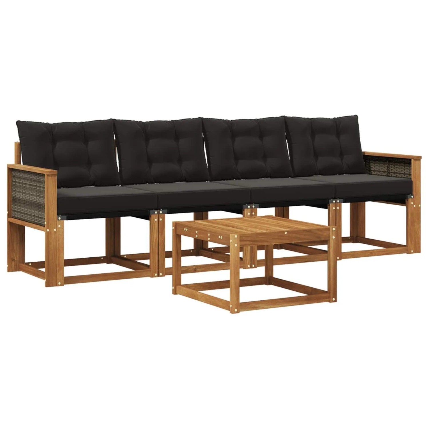 vidaXL Outdoor-Sofagarnitur mit Kissen 5 Stk Natur und Schwarz 3381756