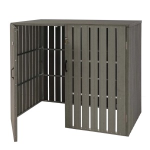 MCW Mülltonnenbox J28 Grau für 2-4 Tonnen, WPC Verkleidung mit abschließbaren Türen.