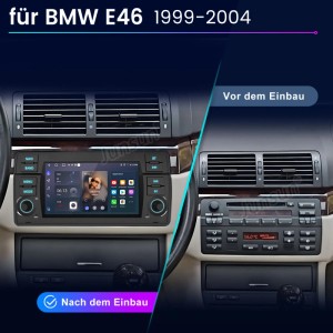 Junsun 7 Zoll Autoradio im BMW E46: Vorher-Nachher-Vergleich des Einbaus mit modernem Touchscreen.