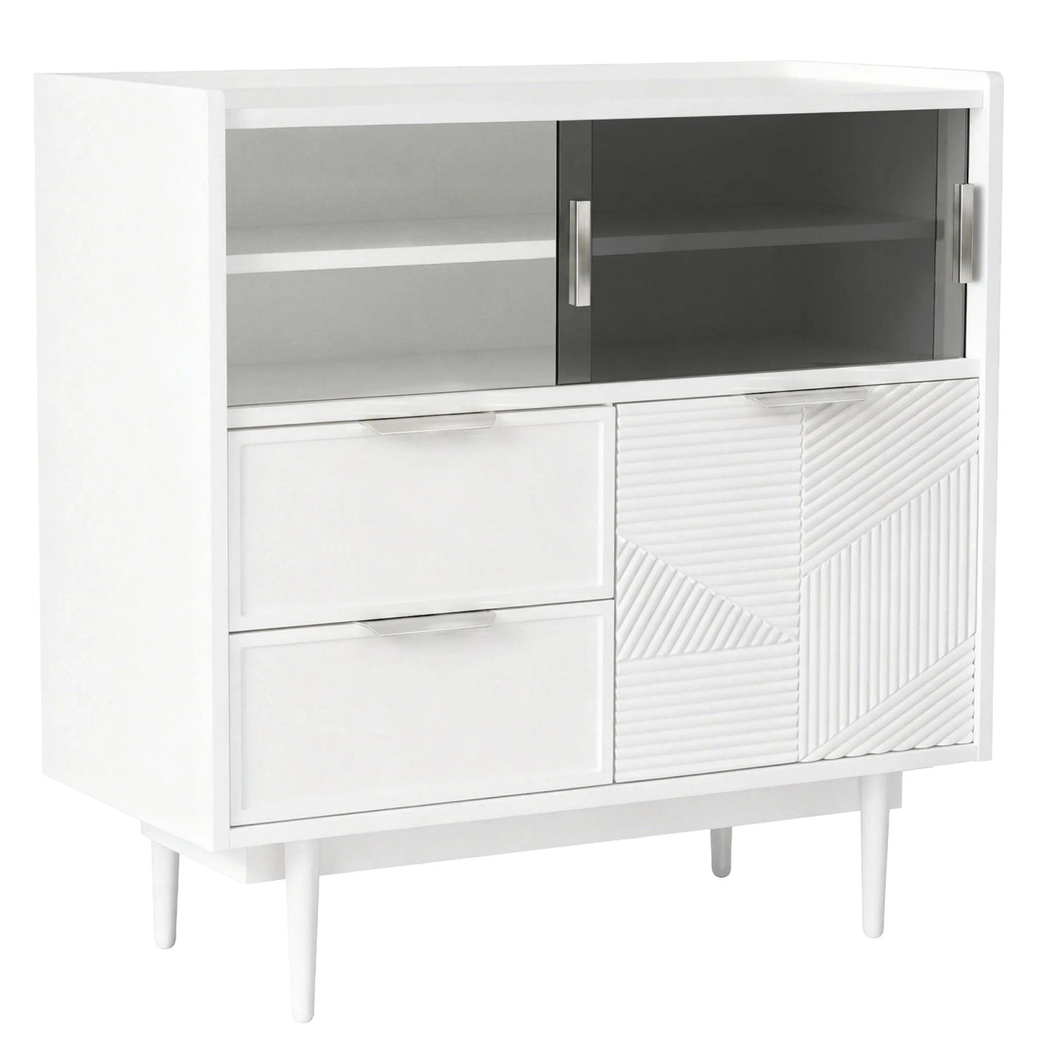 okwish Ablageschrank mit Lichtleiste Glastür Sideboard Badezimmerschrank 80x35x80cm Weiß