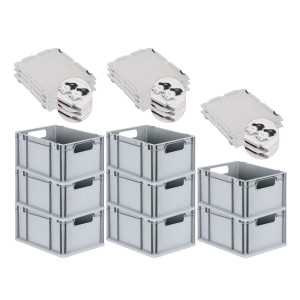 PROREGAL Spar Set: 8 Euroboxen mit Deckel, grau, 20 Liter, für Lagerung und Transport.