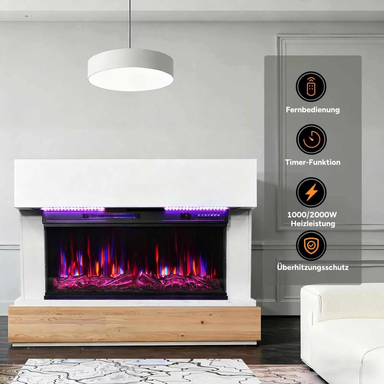 HOMAVO Elektrokamin mit Schrank, 36 Zoll, Heizstufen und Flammeneffekte für Wohnraumambiente.