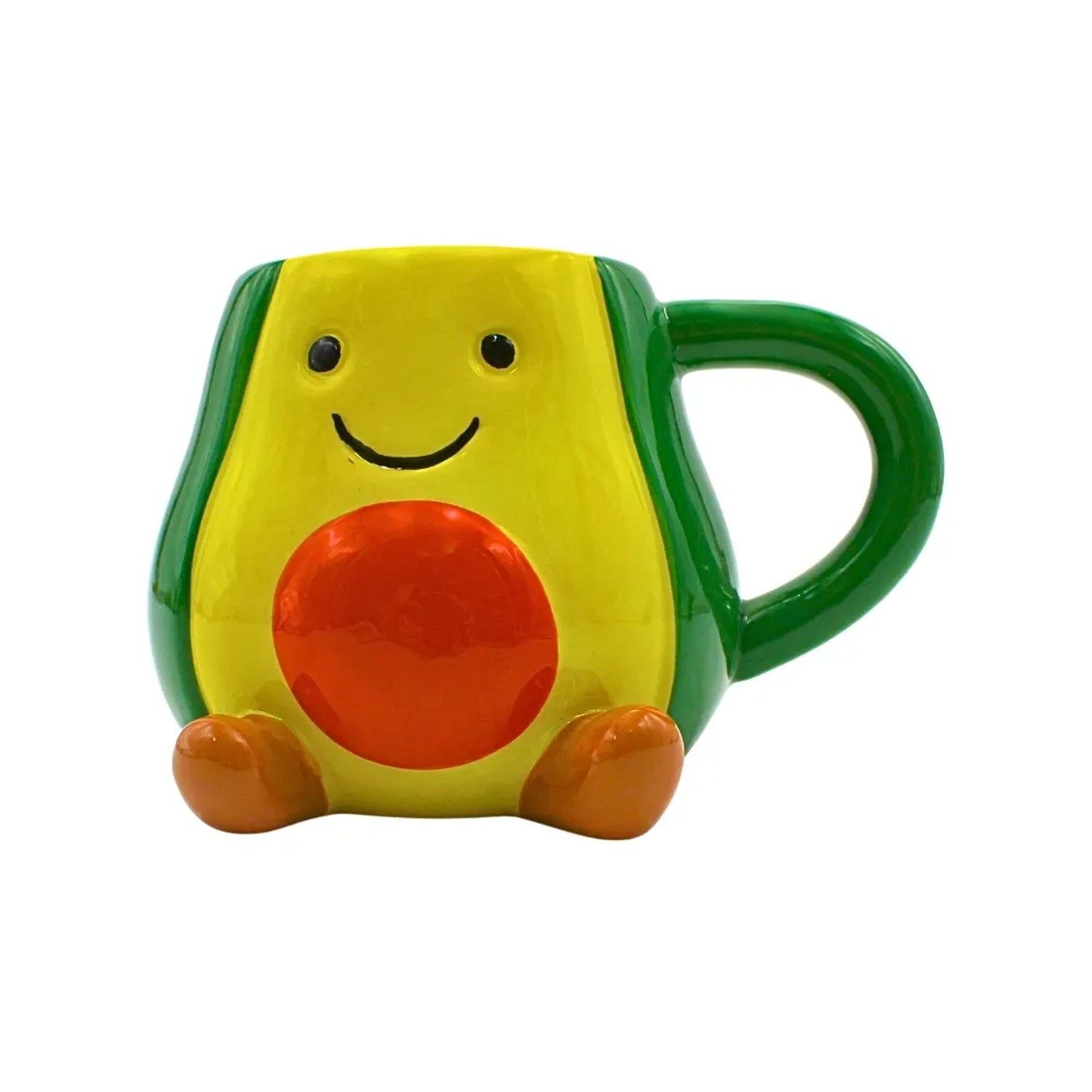 Dekohelden24 Kaffeebecher Avocado Kaffeetasse Avocado Tasse mit Avocadogesicht Becher aus Keramik als Avocado Größe ca H/Ø 8 x 13 cm