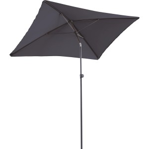 Anthrazitfarbener, rechteckiger Marktschirm (140x210 cm) mit Push-Up Mechanik.