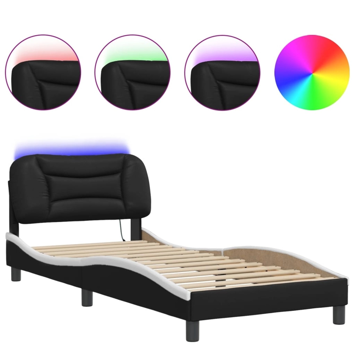 vidaXL Bettgestell mit LED ohne Matratze Hvar Schwarz und Weiß 90x200 cm Ku günstig online kaufen