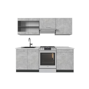 Vicco R-Line Küchenzeile in Beton/Anthrazit mit Marmor Arbeitsplatte, 200 cm breit.