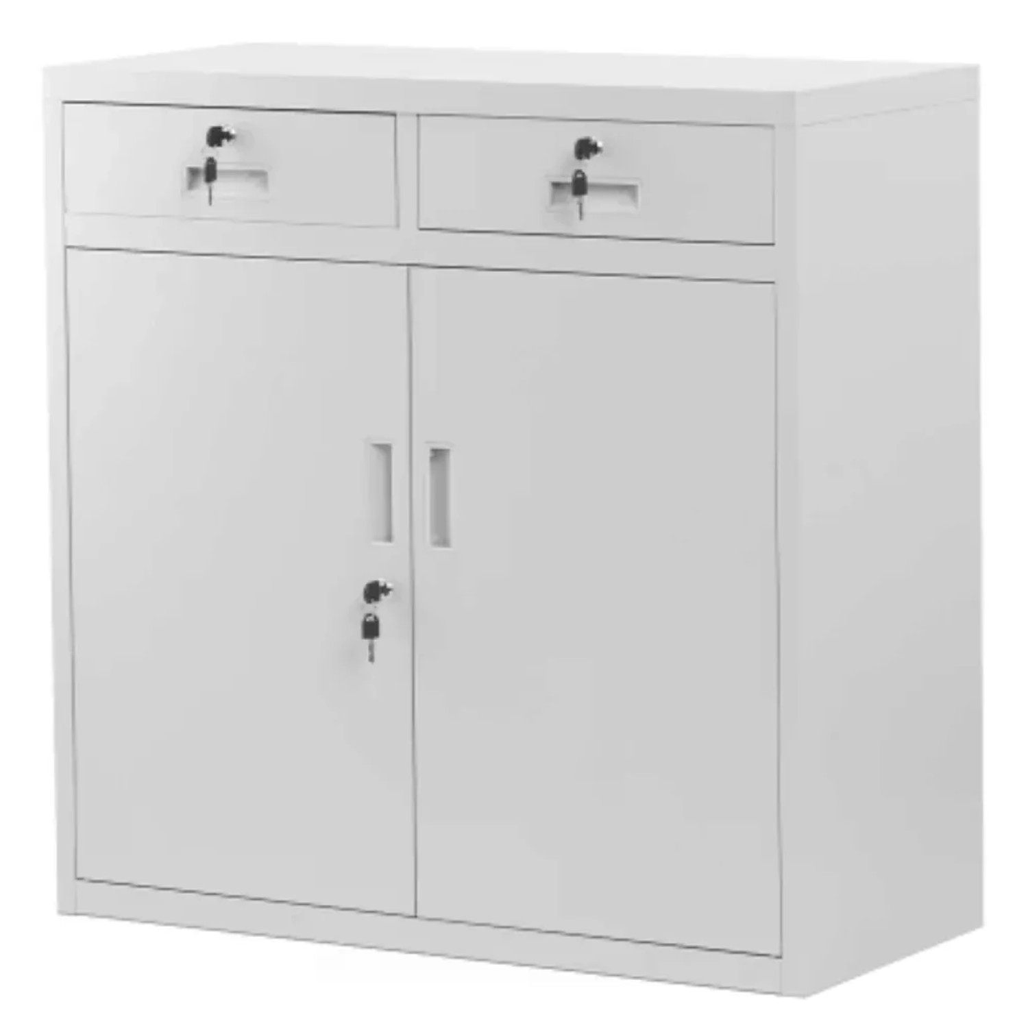 DELUKE Metallschrank Klein VERSI mit Schubladen Flügeltüren 90 x 90 x 40 cm Grau