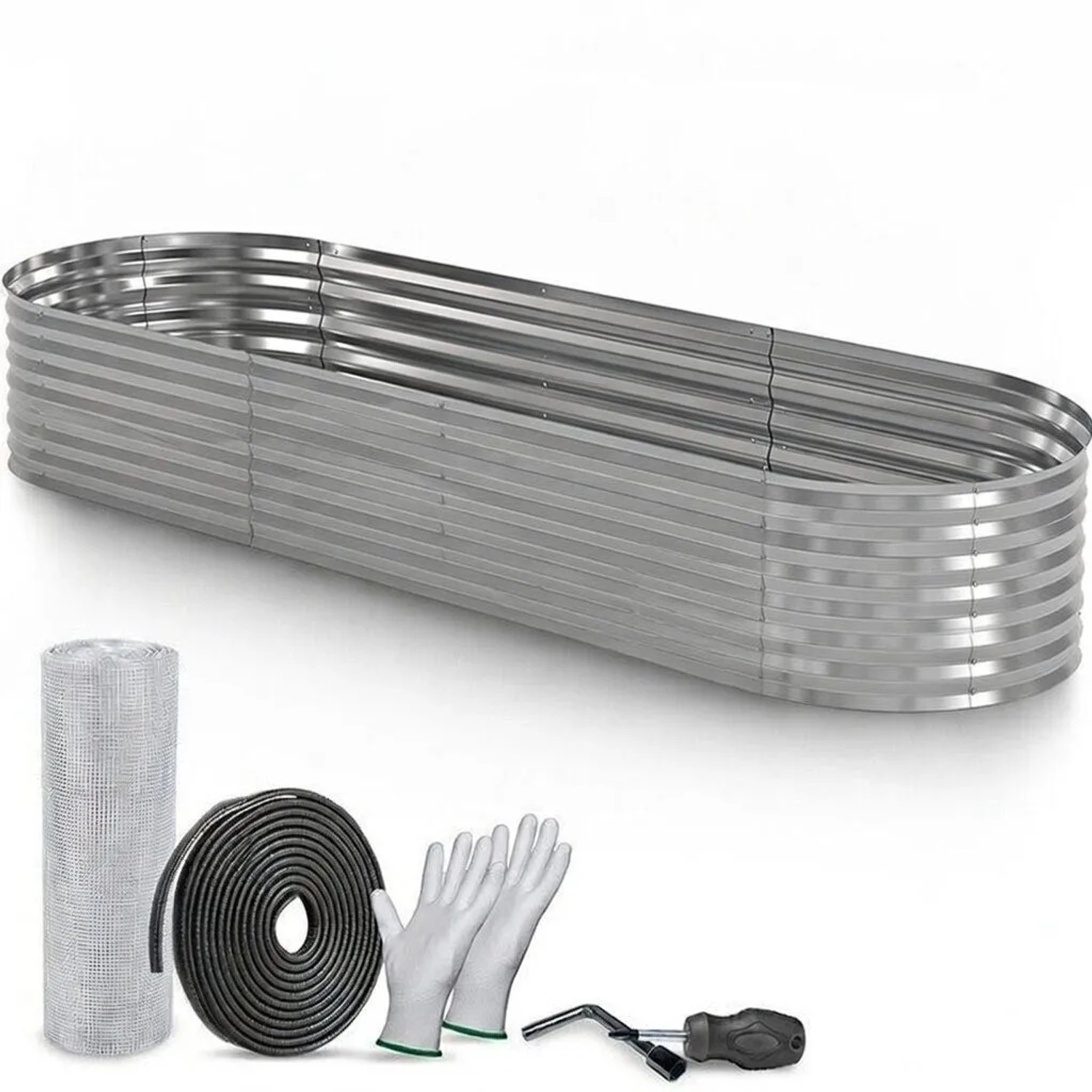 TTL GARDEN Ovales Garten-Hochbeet SPIRIT XL 320×80×45 cm – Niedriges Metall Hochbeet Verzinkt in Silber für Garten