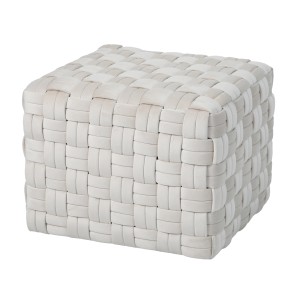 Beiger Svita Poppy Hocker/Sitzpouf aus Samt mit geflochtenem Design.