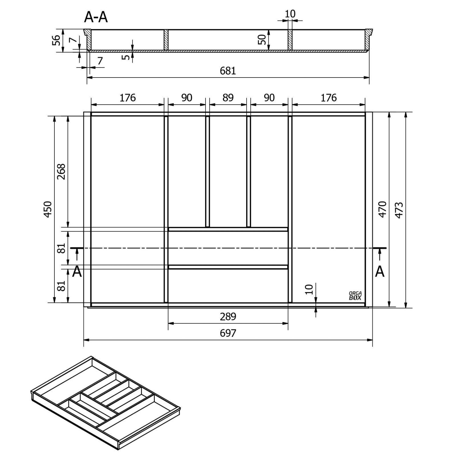 SOTECH ORGA-BOX 3 Bambus Besteckeinsatz Für 80er Schublade 473x697x56 mm mit 7 Fächer Für Nobilia Küchen Ab August 2012_6