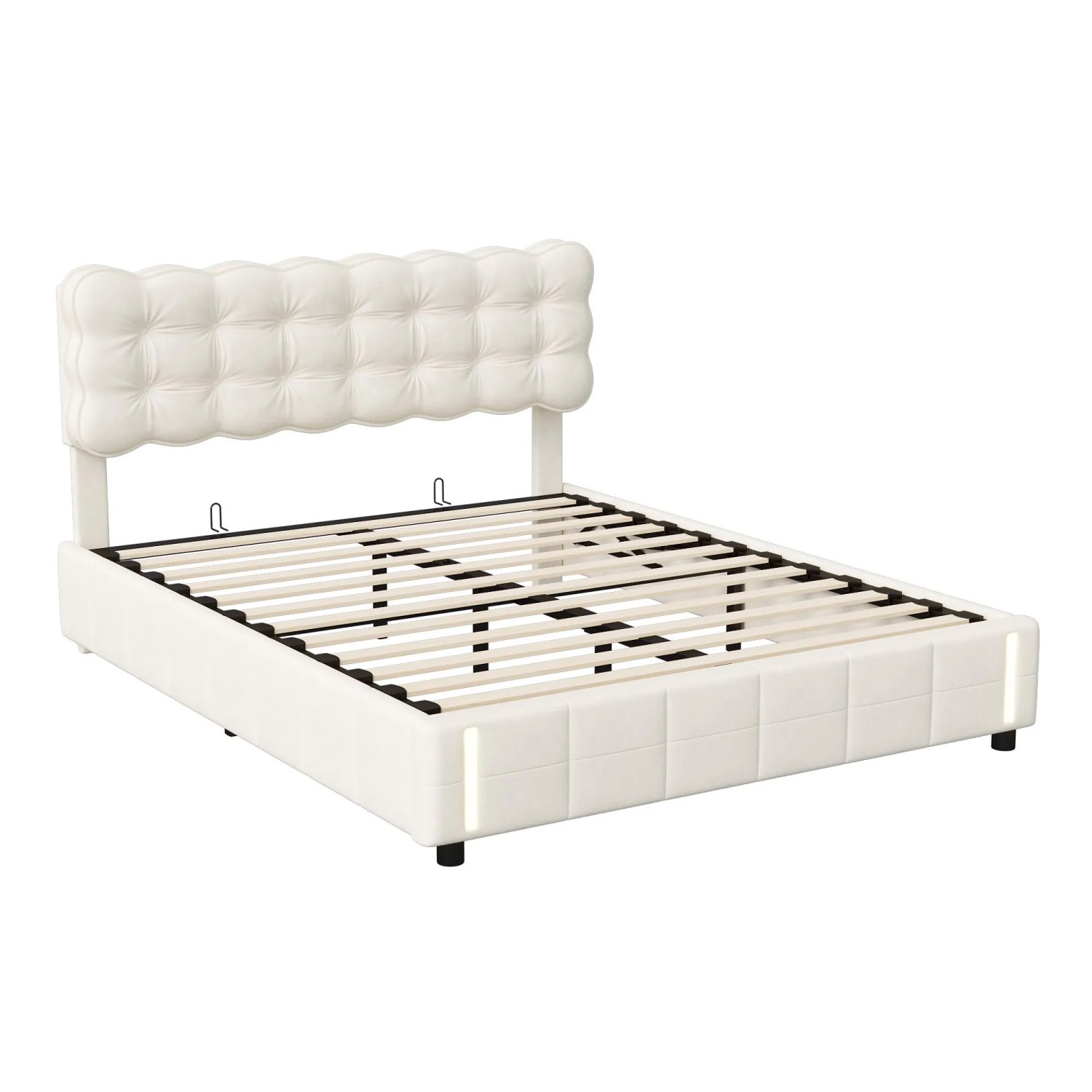 PXloue Bett Doppelbett 140x200cm Doppelbettmit LED-Beleuchtung Samt Beige