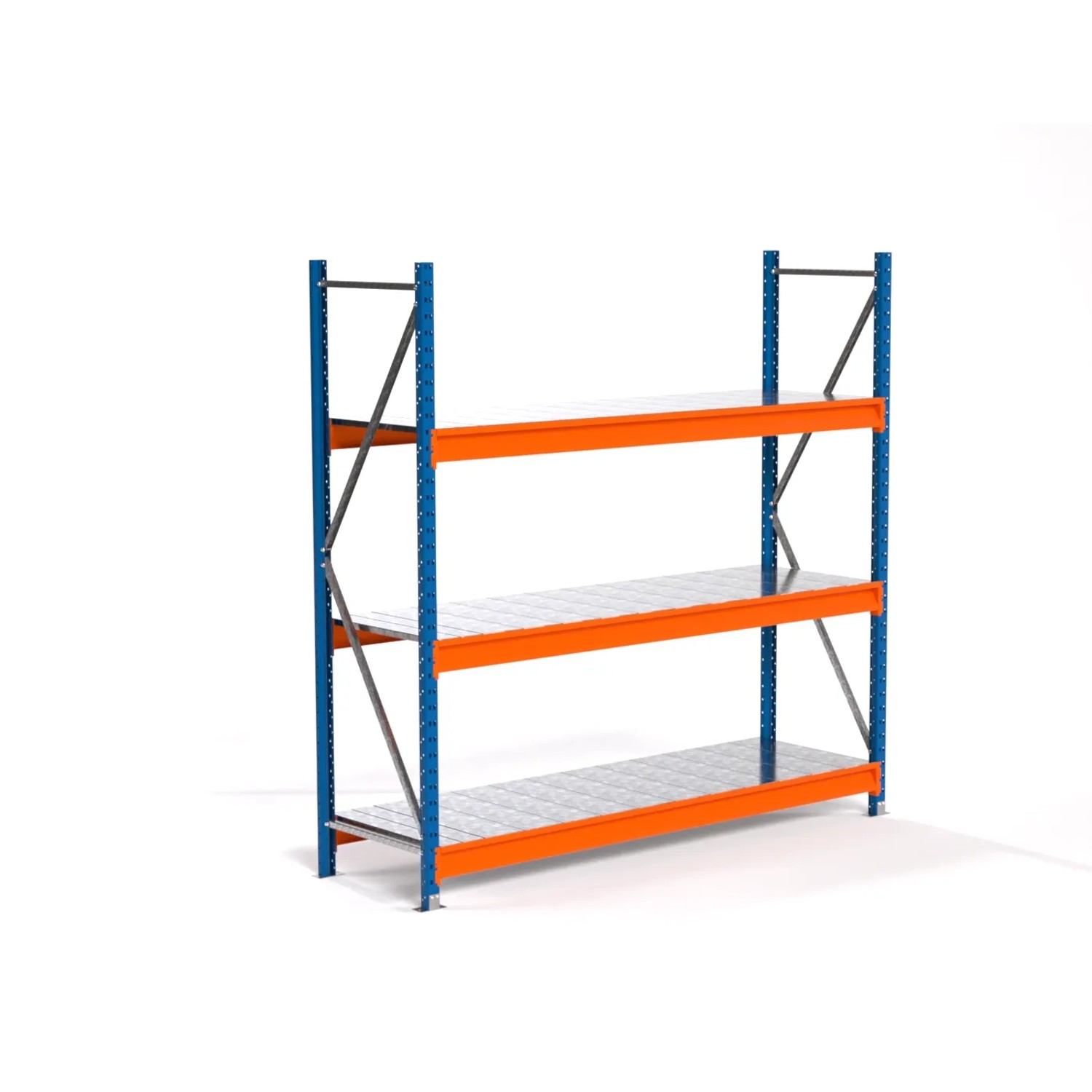 PROREGAL Industrie Weitspannregal Lagerregal MAXIMUS PRO Grundregal HxBxT 200x200x60cm 3 Stahlplatten-Fachboden Fachlast 690kg Blau/Orange