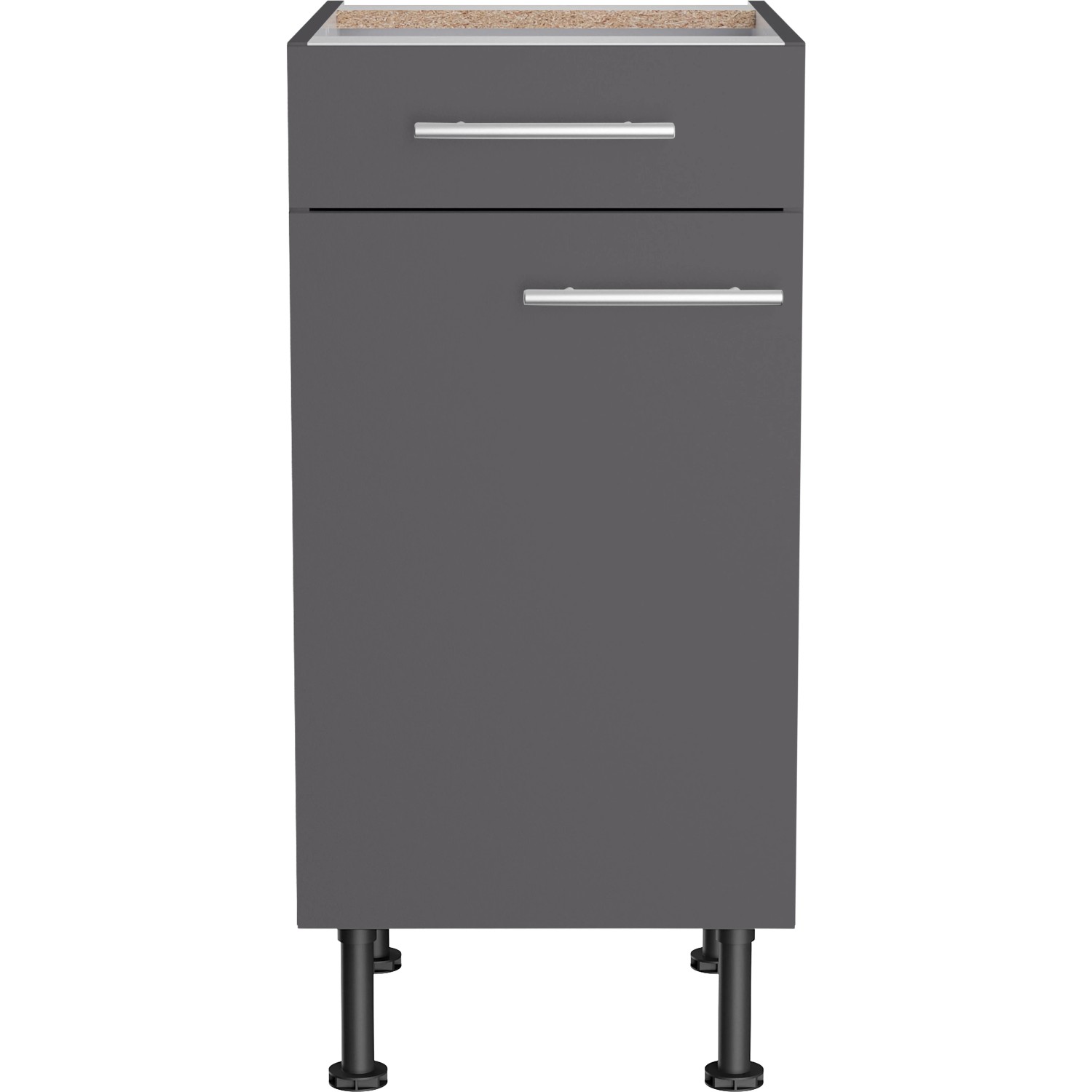 Optifit Unterschrank Ingvar420, 40 cm, Anthrazit Matt mit Schublade und Tür.