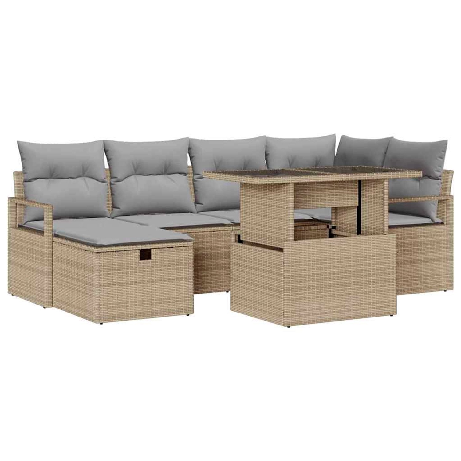 vidaXL 7-teilige Garten Sofa Set mit Kissen Beige Poly Rattan 3361129 günstig online kaufen