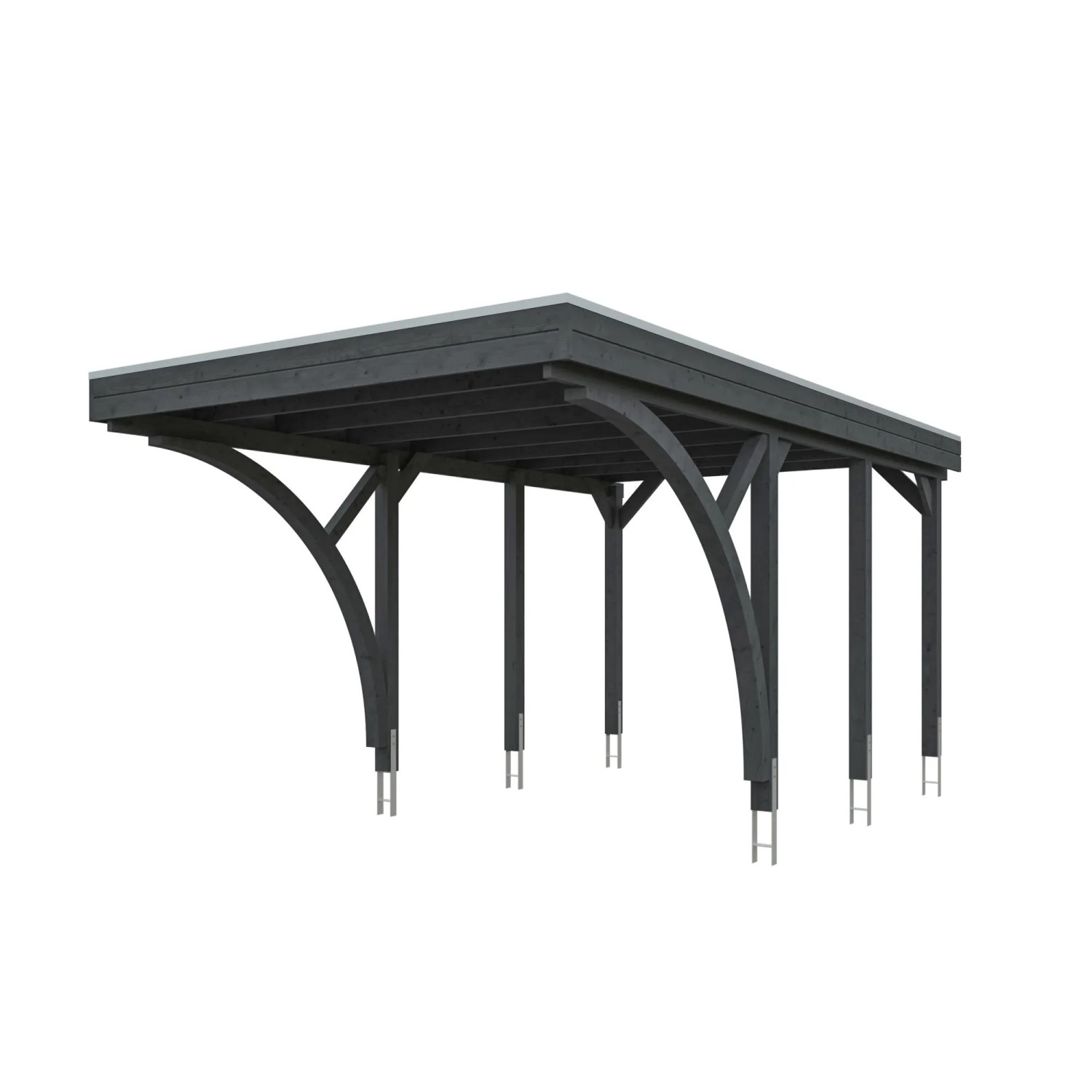 Skan Holz Carport-Set Friesland F m. Einfahrtsbögen 320 cm x 555 cm Schiefergrau