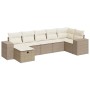 Beige 7-tlg. vidaXL Garten-Sofagarnitur aus Rattan mit cremeweißen Kissen. Modulare Gartenmöbel für Terrasse und Garten.