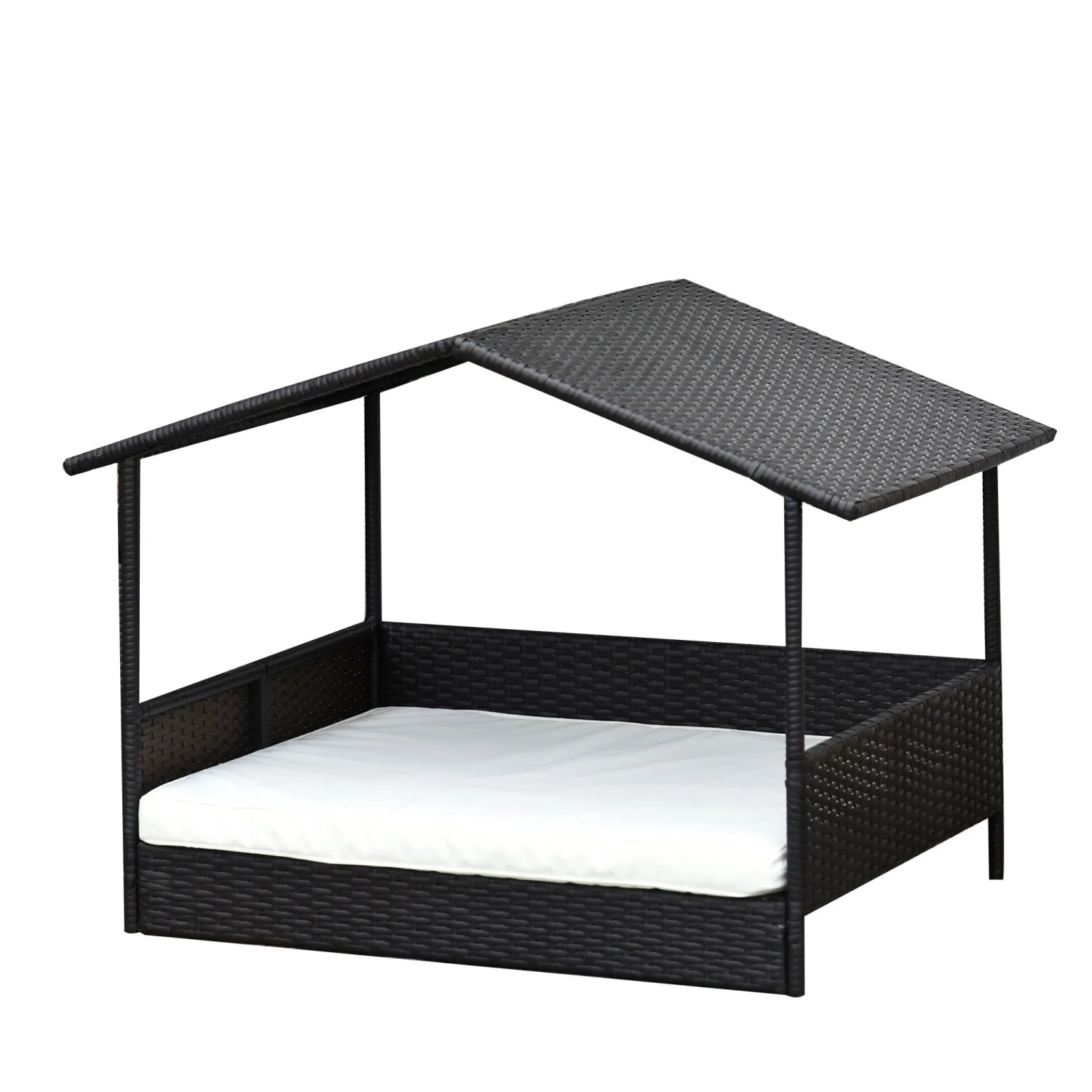 PawHut Hundeliege Outdoor mit Dach PE Rattan 69 x 98 x 73cm