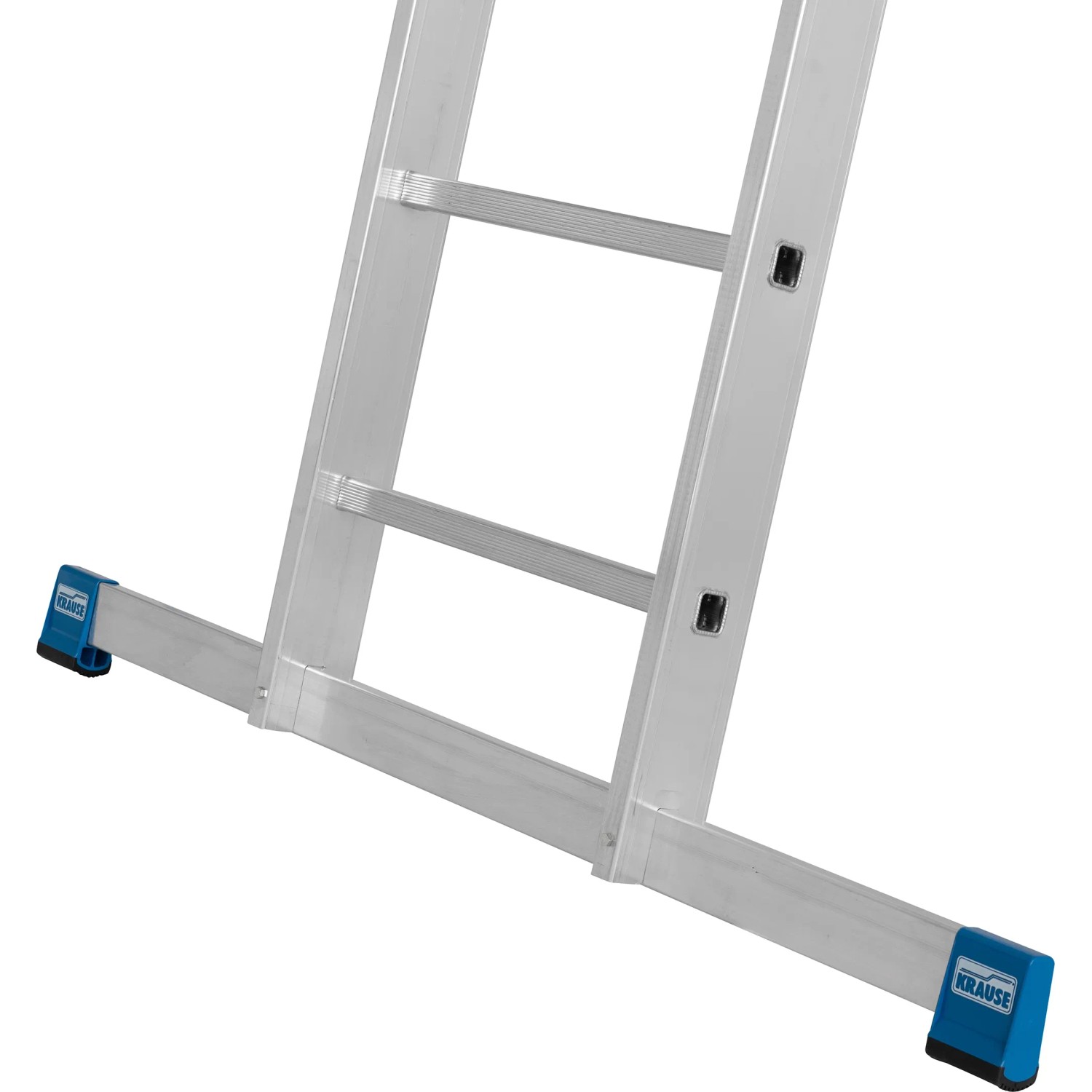 Detailaufnahme: Krause Schiebeleiter Stabilo, 2-teilig, mit rutschfesten Fußstopfen und Sprossen.