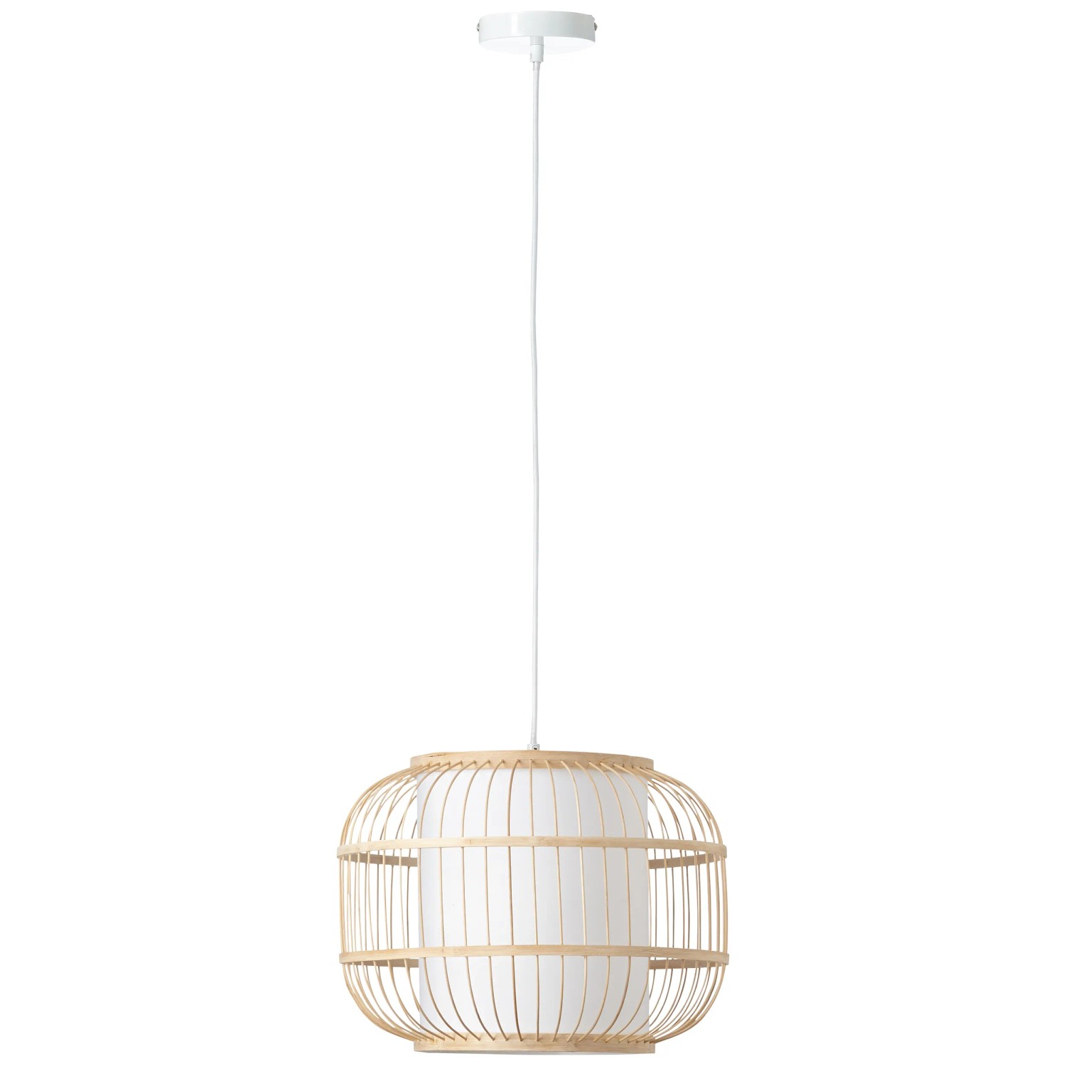 Weiße Brilliant Pendelleuchte Bones, Ø 40 cm, mit Bambus-Details für gemütliches Licht.