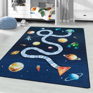 Marineblauer Ayyildiz Kinderteppich Play mit Weltraum-Motiv, 80x120 cm.