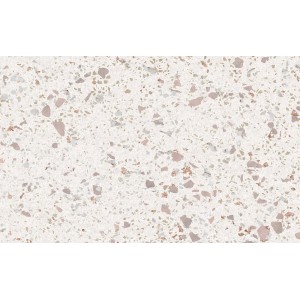 Komar Fototapete Tasteful Terrazzo, Detailansicht des Terrazzo-Musters in Weiß- und Rosatönen.