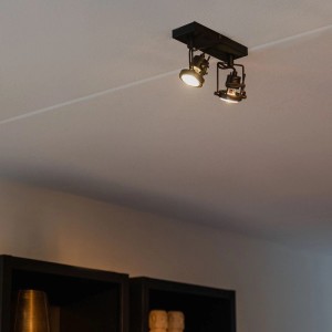 Schwarzer QAZQA Industriespot Suplux, 2-flammig, an der Decke montiert.