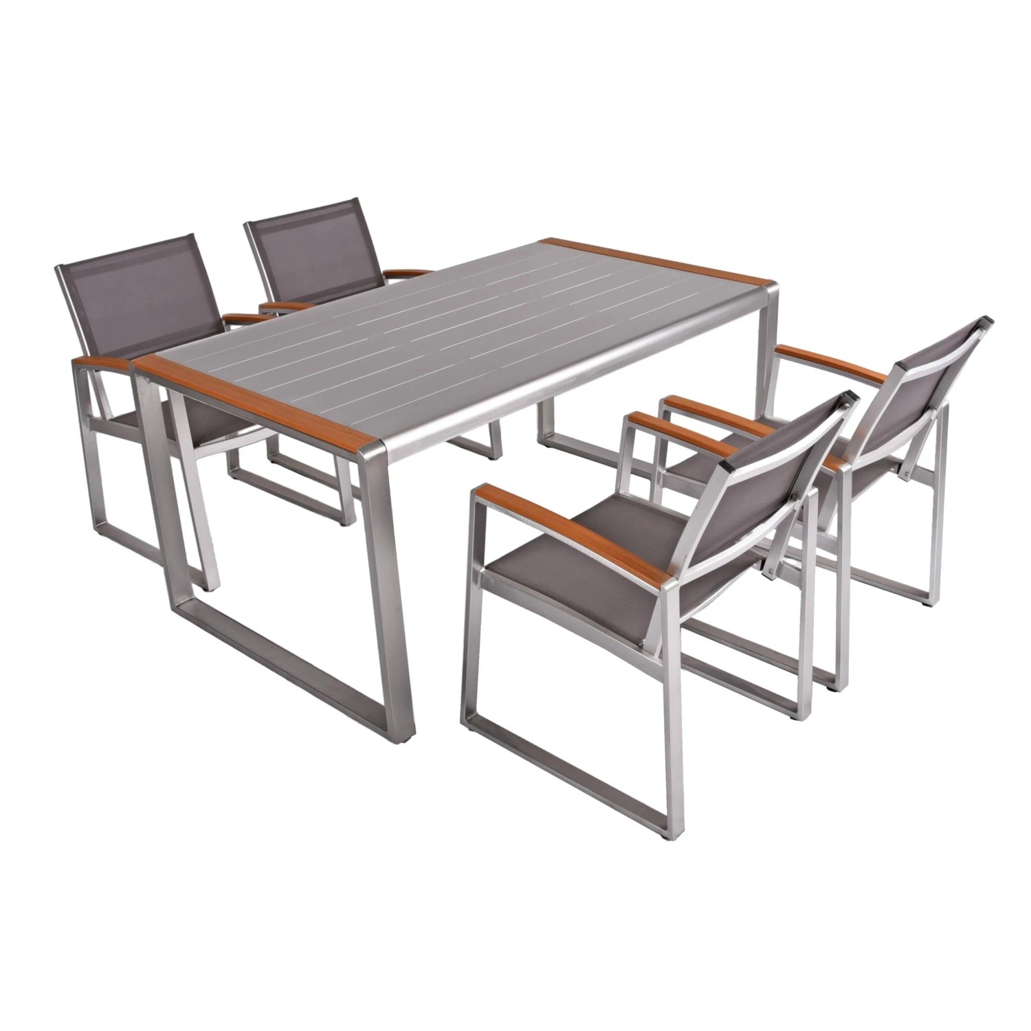 DELUKE Garten-Sitzgruppe ANDY 5-tlg. Kunststoffgewebe Hellbraun Gartenmöbel-Set Gartengarnitur Garten-Essgruppe Stühle E...