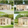 Alpholz 5-Eck Gartenhaus Liwa mit Walmdach, unbehandelt, verschiedene Ansichten.
