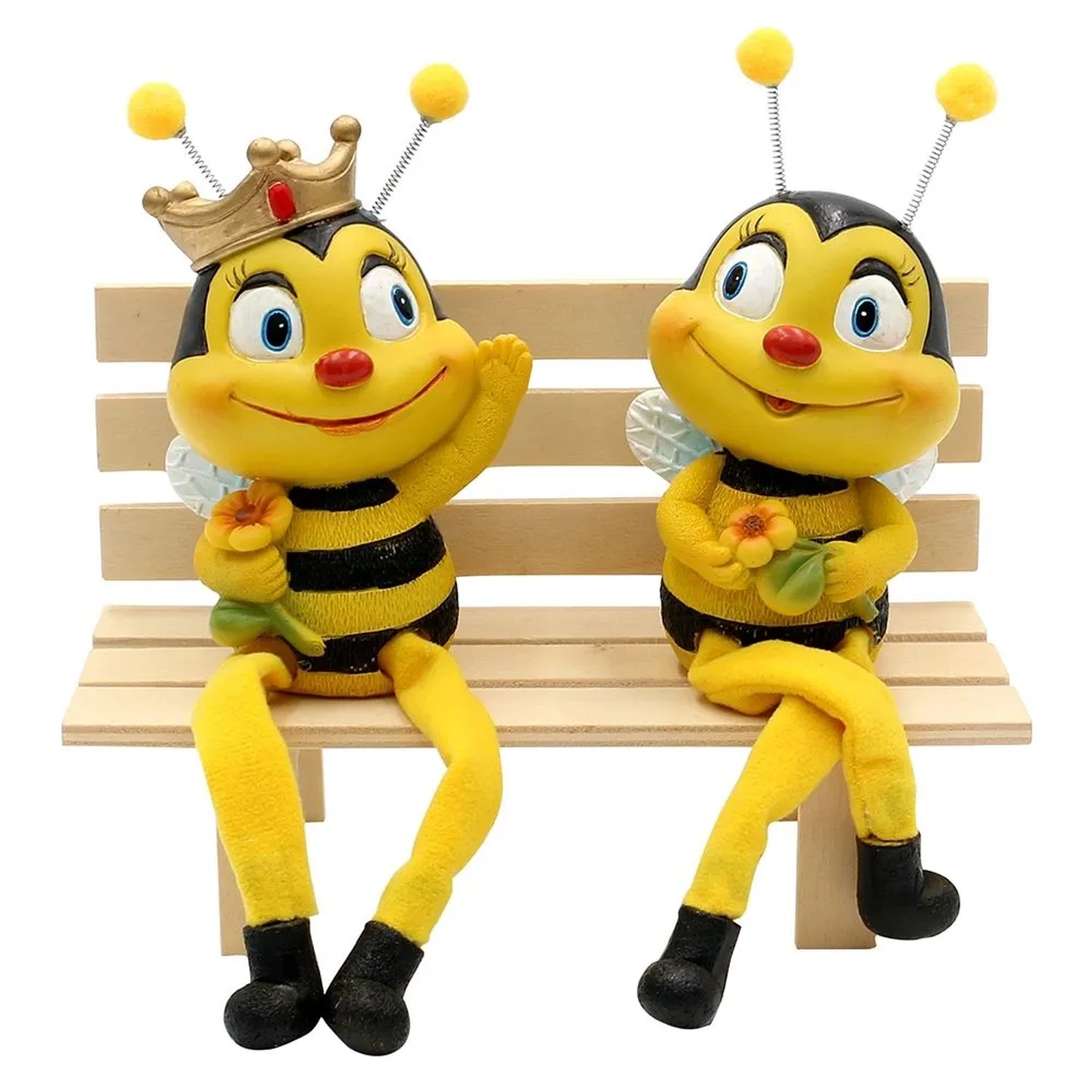 Dekohelden24 2er Set Dekofiguren Kantenhocker Bienen Bienenpaar mit Blume aus Keramik L/B/H 6 x 5 x 18 cm