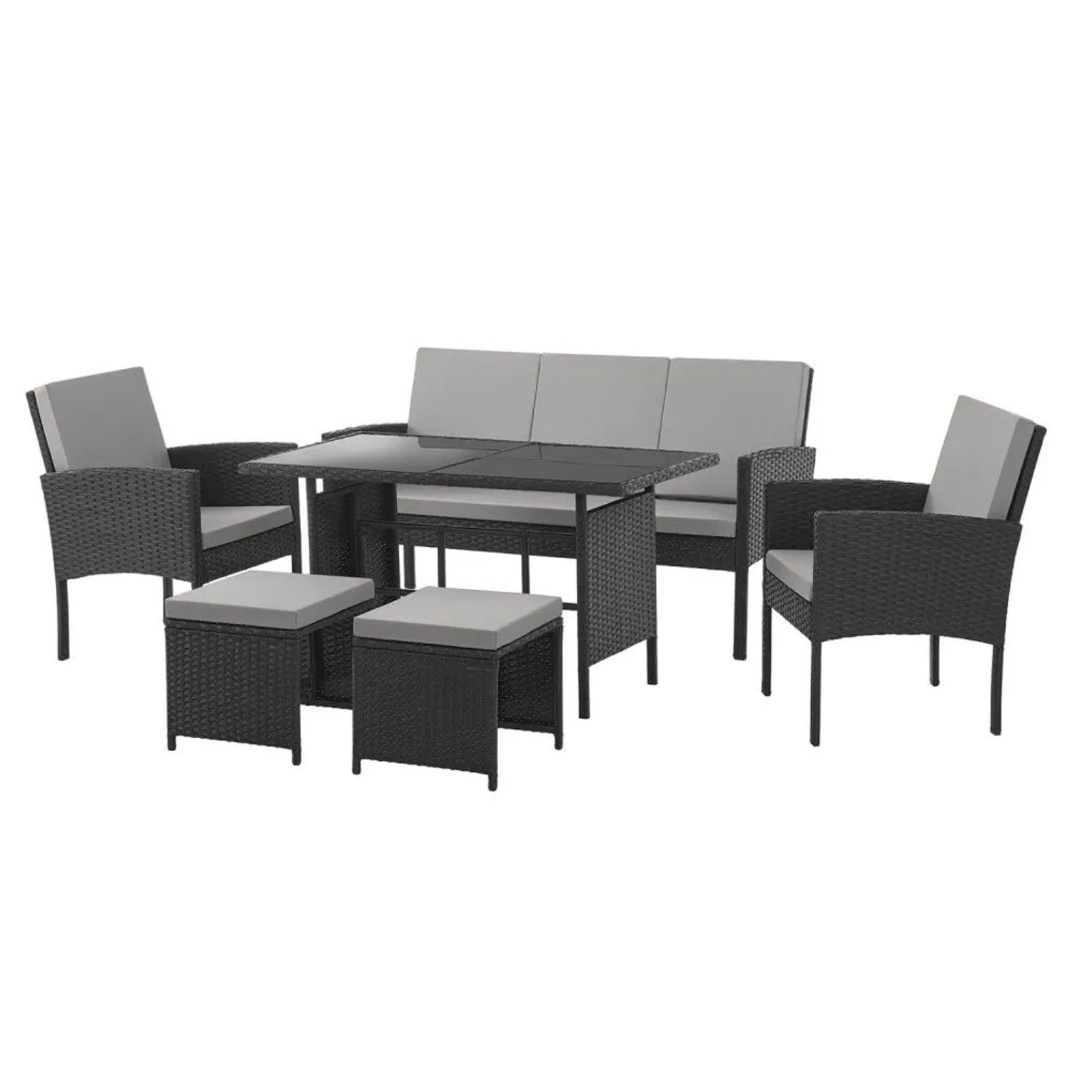 Svita Denver Polyrattan Gartenmöbel Set Essgruppe Lounge Esstisch Schwarz