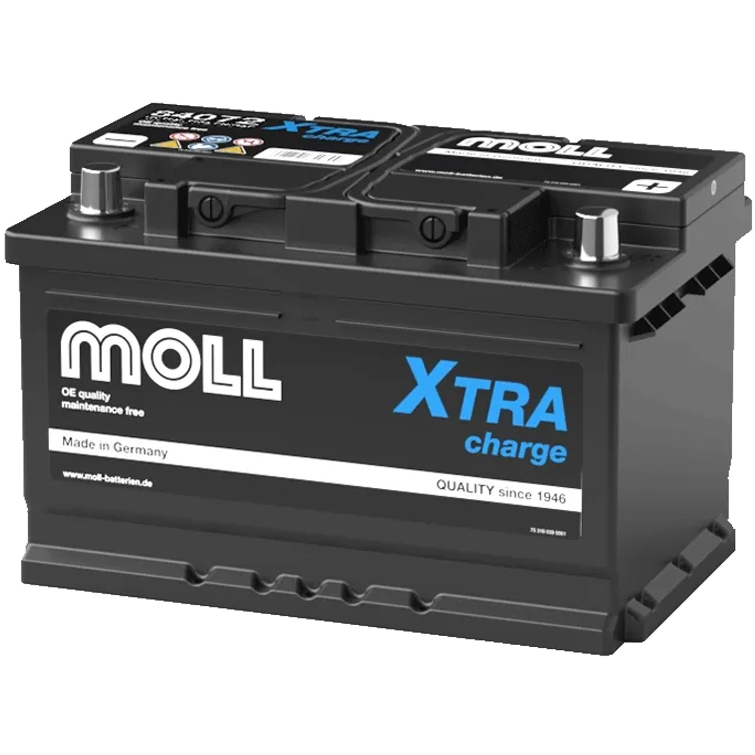 MOLL Batterien 84072 12V 72Ah 720A Xtra Charge Starterbatterie Made in Germany