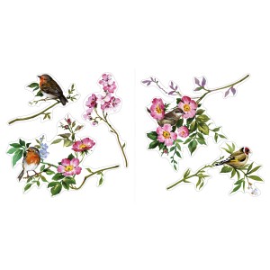 Komar Fenstersticker Spring Fever mit Vogel- und Blütenmotiven, ideal als Wanddekoration.