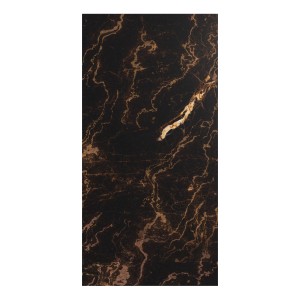 Dunkle, polierte Feinsteinzeug Bodenfliese in Marmor Optik, 60x120 cm.