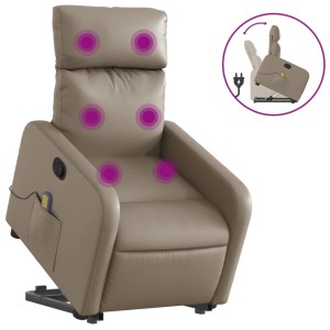 vidaXL Massagesessel mit Aufstehhilfe, Cappuccino-Braun, Kunstleder. Relaxsessel mit Vibrationsmassage und Aufstehfunktion.