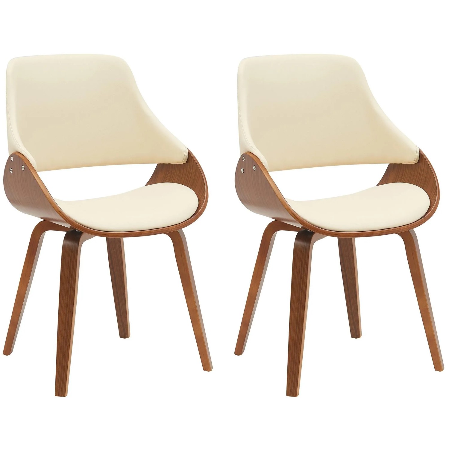 DELUKE 2er Set Esszimmerstuhl GILIS Kunstleder Walnuss/creme 52x54x86cm Essstühle Esszimmerstühle Küchenstühle Wohnzimmerstühle
