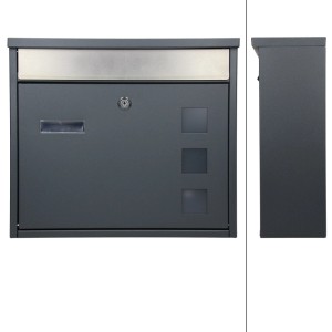 Anthrazitfarbener ML-Design Briefkasten mit Ständer und Namensschild. Moderner Look.