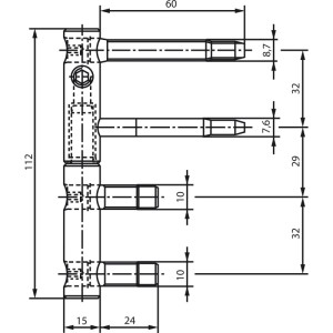 Technisches Zeichnung des Sfs Türband Anuba 3-dimensional, 2-teilig, Stahl verzinkt, mit Maßen 112 mm Höhe, ø 20 mm.