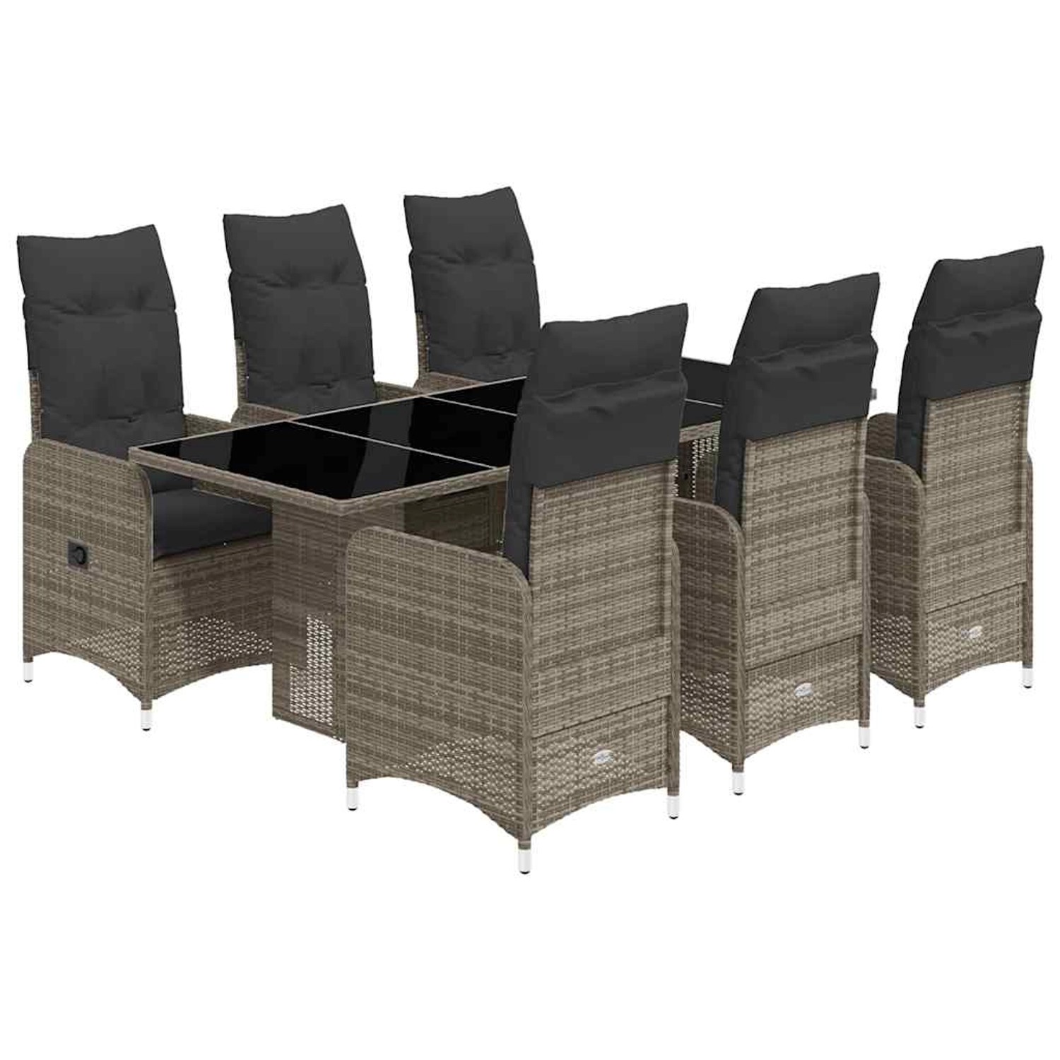 vidaXL 7-Tlg Garten-Bistro-Set mit Kissen Grau Poly Rattan 3277040