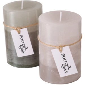 Boltze Home Stumpenkerze Strato, 2er-Set in Beige und Salbeigrün, 10 cm, Weihnachtsdeko.