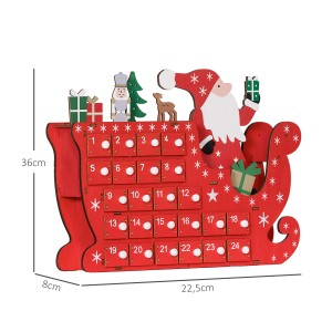 HOMCOM Adventskalender in Rot mit 24 Fächern im Design eines Weihnachtsmanns im Schlitten.