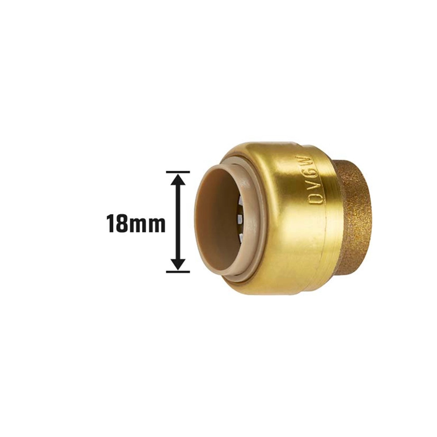 LUX Steck-Kappe Ø 18 mm aus Messing für Gewindefittings, Detailansicht.