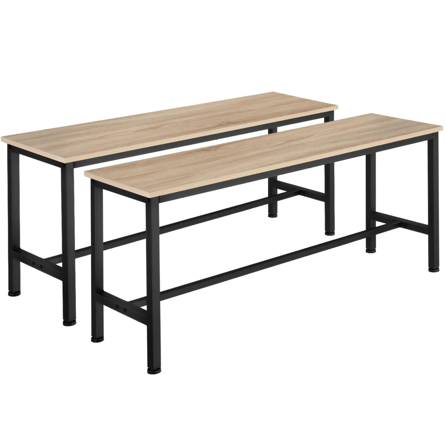 Tectake 2Er Set Sitzbank Fairfield Industrial Style Holz und Stahl  108 x 32 50 x 50 cm Industrial Holz Hell  Eiche Sonoma