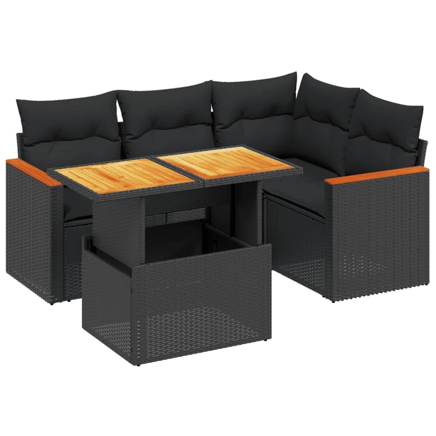 vidaXL 5-Tlg Garten-Sofagarnitur mit Kissen Schwarz Poly Rattan 3273057 günstig online kaufen