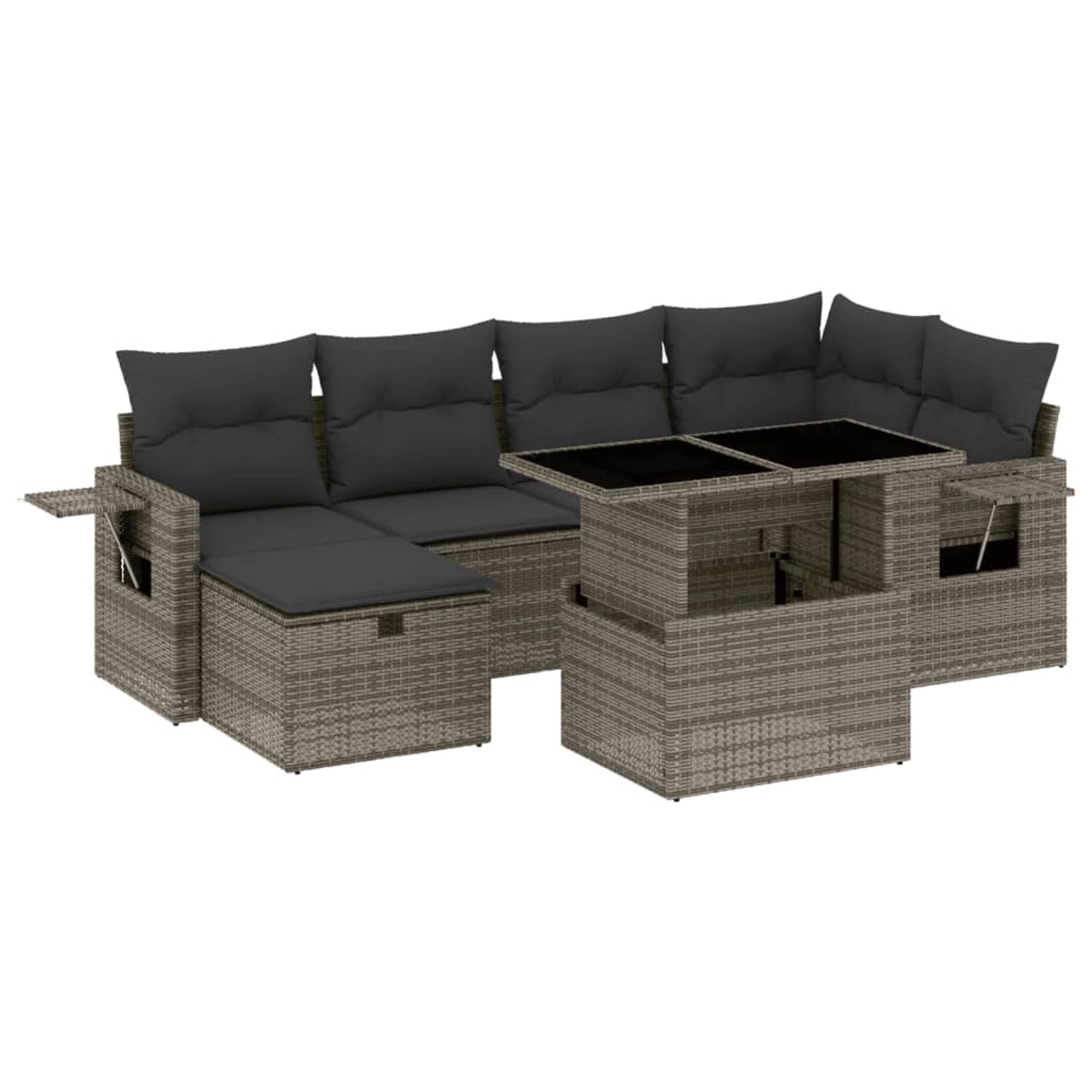 vidaXL 7-Tlg Garten-Sofagarnitur mit Kissen Grau Poly Rattan 3274980