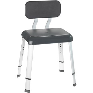 Wenko Duschhocker Secura Premium Anthrazit mit Rückenlehne und höhenverstellbaren Füßen.